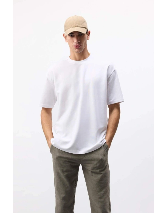 Oversize Fit Bisiklet Yaka Pamuklu Premium Tişört