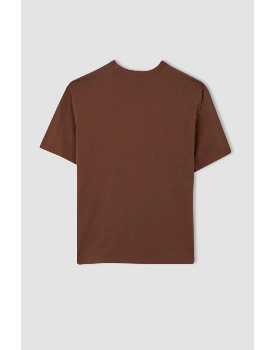 Oversize Fit Kısa Kollu Basic %100 Pamuk Tişört Kahverengi