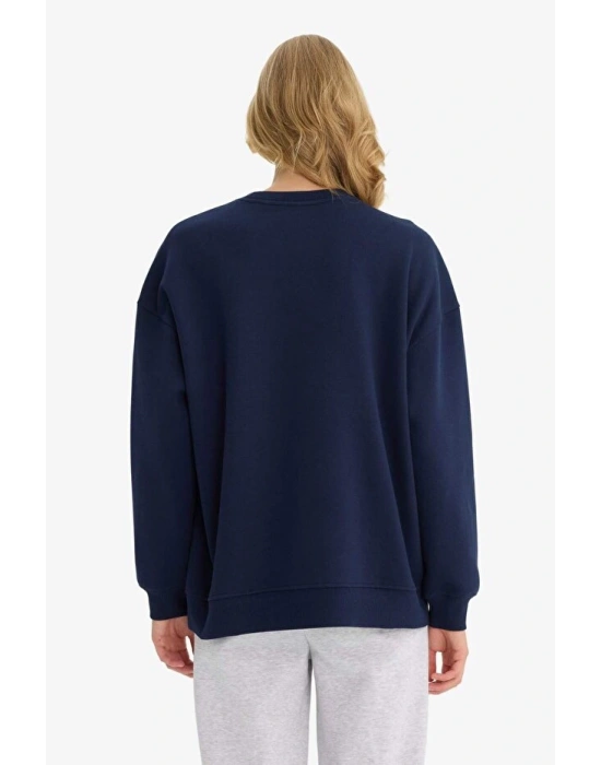 Oversize Geniş Kalıp Bisiklet Yaka Basic Düz Kalın Sweatshirt