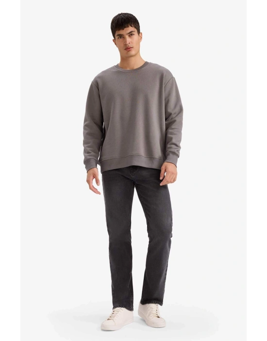 Oversize Geniş Kalıp Bisiklet Yaka Kalın Basic Düz Sweatshirt T5139AZ24AU