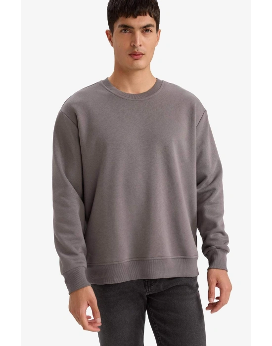 Oversize Geniş Kalıp Bisiklet Yaka Kalın Basic Düz Sweatshirt T5139AZ24AU