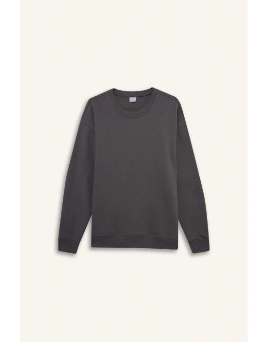 Oversize Geniş Kalıp Bisiklet Yaka Kalın Basic Düz Sweatshirt T5139AZ24AU