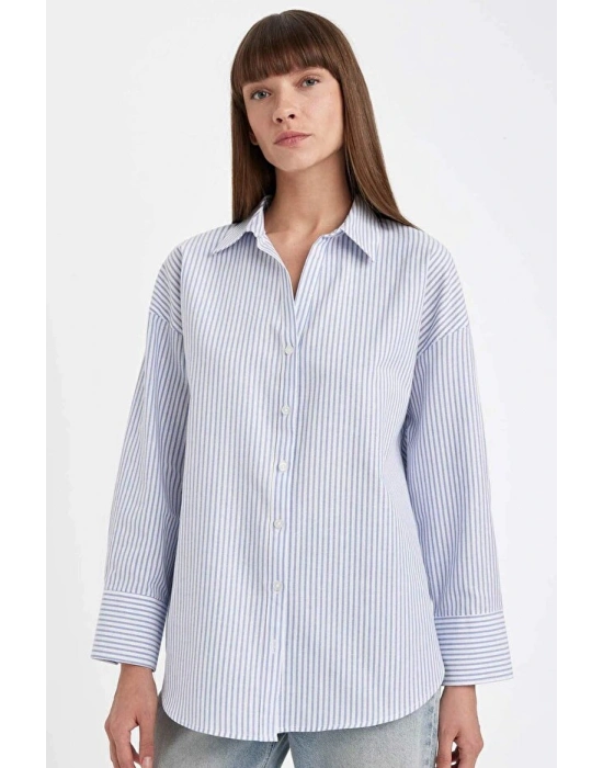 Oversize Geniş Kalıp Çizgili Oxford Uzun Kollu Gömlek