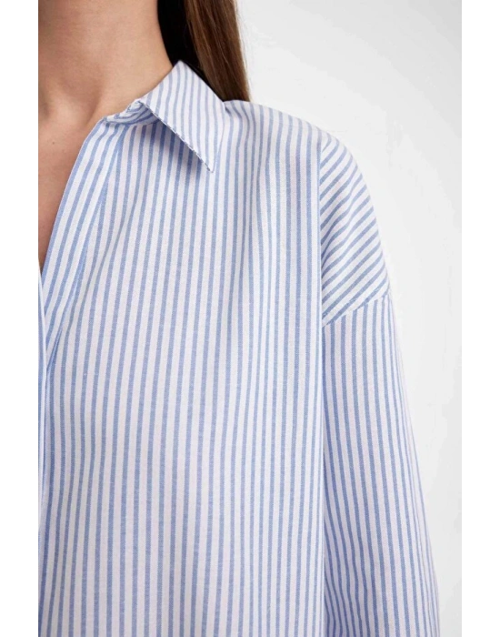 Oversize Geniş Kalıp Çizgili Oxford Uzun Kollu Gömlek