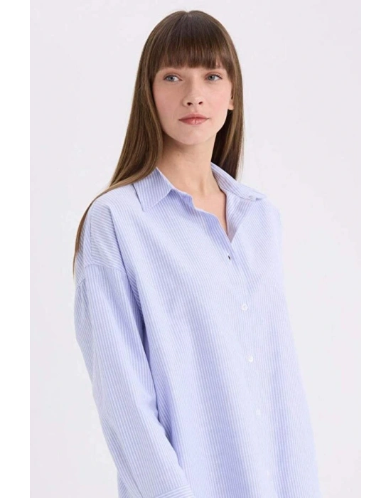 Oversize Geniş Kalıp Çizgili Oxford Uzun Kollu Gömlek
