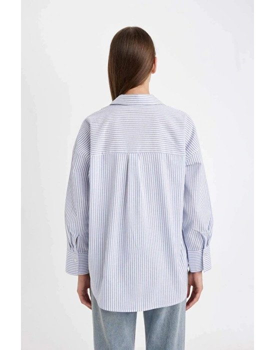 Oversize Geniş Kalıp Çizgili Oxford Uzun Kollu Gömlek