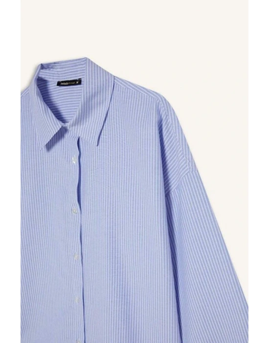 Oversize Geniş Kalıp Çizgili Oxford Uzun Kollu Gömlek