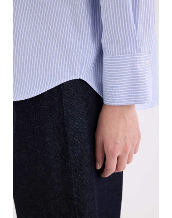 Oversize Geniş Kalıp Çizgili Oxford Uzun Kollu Gömlek