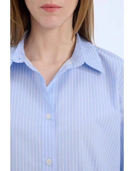 Oversize Geniş Kalıp Çizgili Poplin Uzun Kollu Gömlek