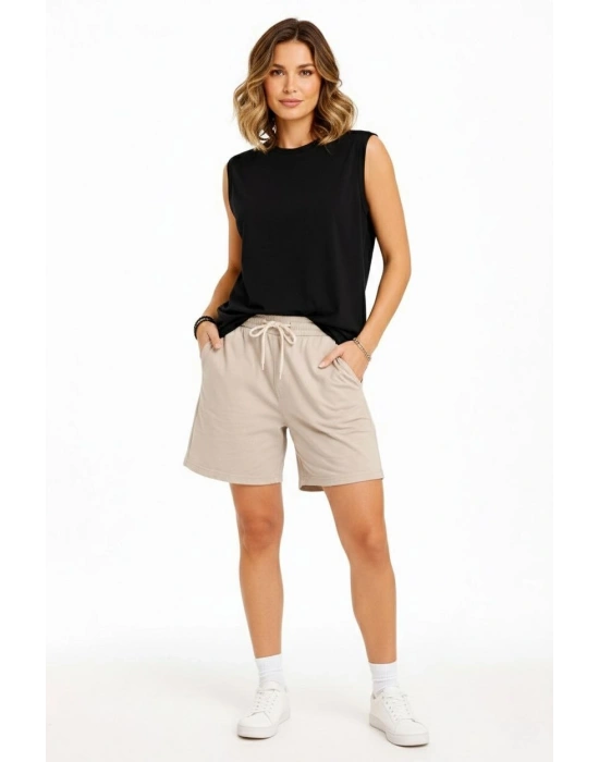 Oversize Kadın Atlet Salaş Kalıp Bisiklet Yaka Basic Yazlık Spor Bluz - Siyah