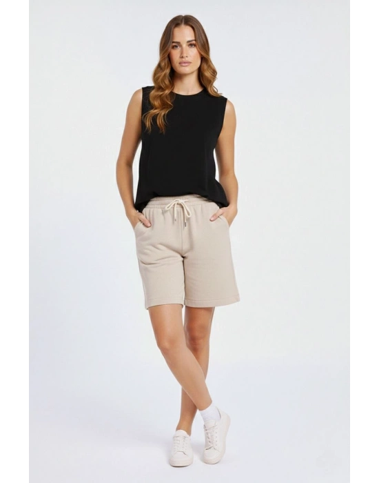 Oversize Kadın Atlet Salaş Kalıp Bisiklet Yaka Basic Yazlık Spor Bluz - Siyah