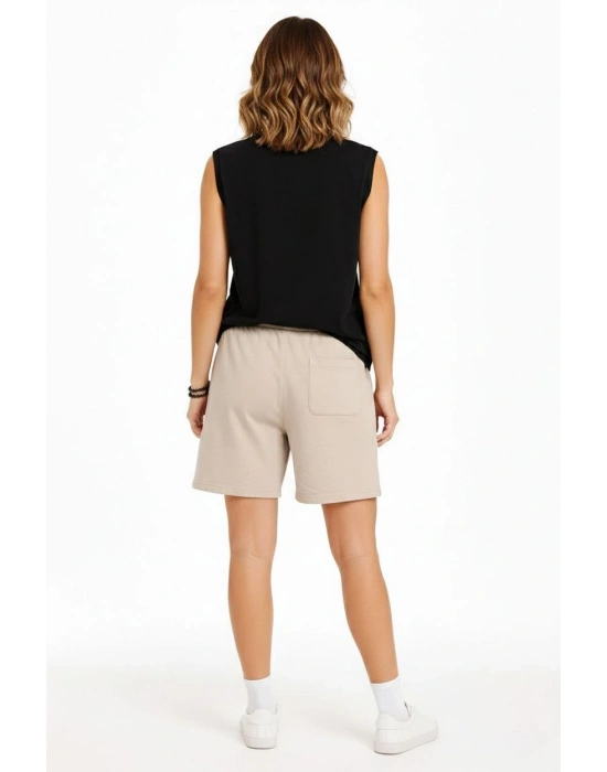 Oversize Kadın Atlet Salaş Kalıp Bisiklet Yaka Basic Yazlık Spor Bluz - Siyah