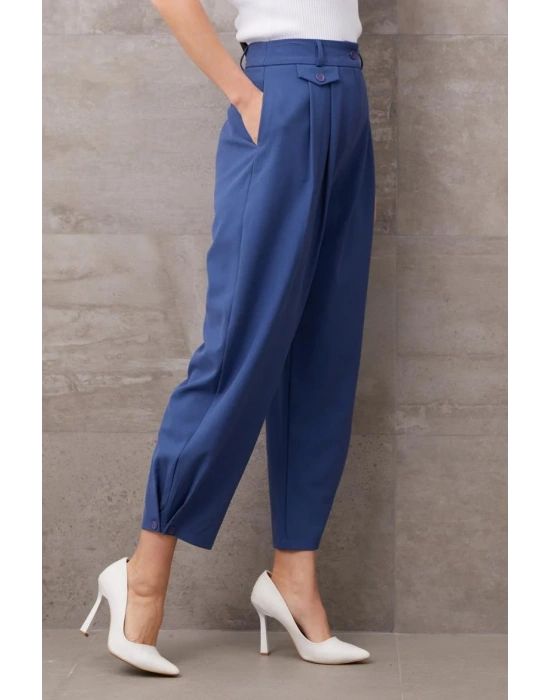 Paçası Düğmeli Yüksek Bel Pantolon