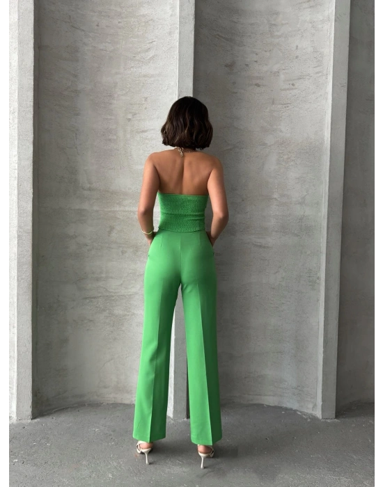 Palazzo pantolonlu alt üst takım yeşil