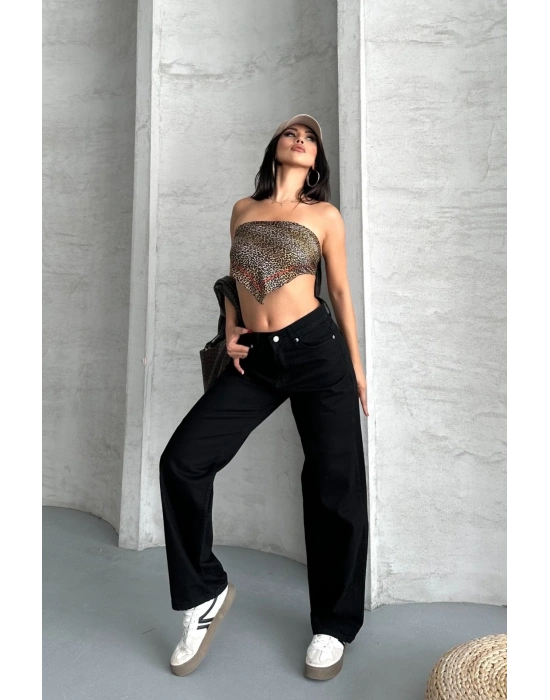 Palazzo straight enzim süper taş yıkama jeans pantolon siyah d2008