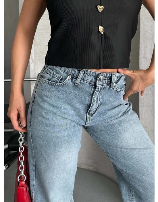 Palazzo straight kar yıkama jeans pantolon mavi d2008