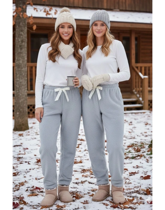 Peluşlu pijama alt açık gri nr