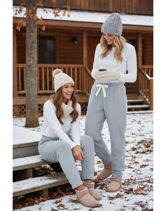 Peluşlu pijama alt açık gri nr