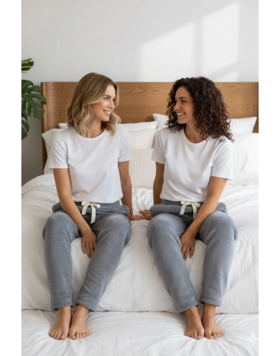 Peluşlu pijama alt koyu gri nr