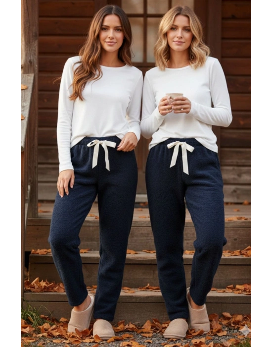 Peluşlu pijama alt lacivert nr