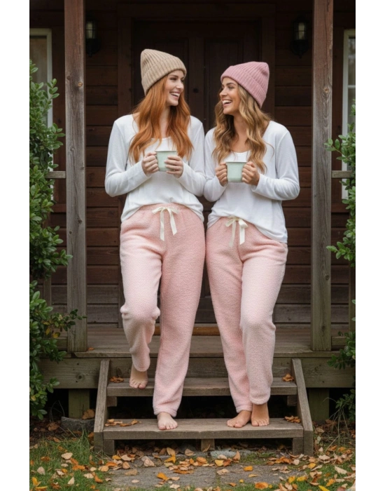 Peluşlu pijama alt pembe nr