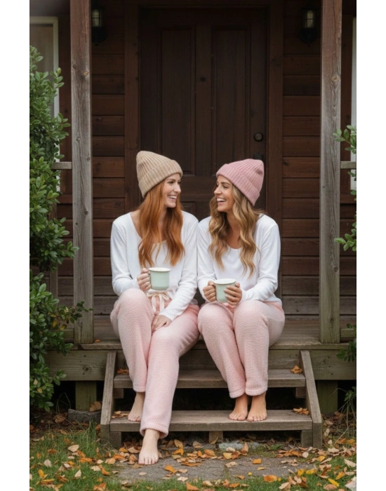 Peluşlu pijama alt pembe nr