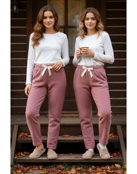 Peluşlu pijama alt somon nr