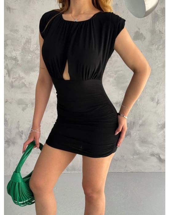 Pencereli mini mikro elbise s3843