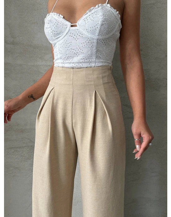 Pileli keten pantolon s255046