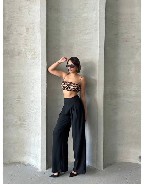 Pileli keten pantolon s255046