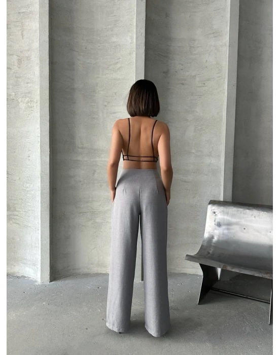 Pileli keten pantolon s255046