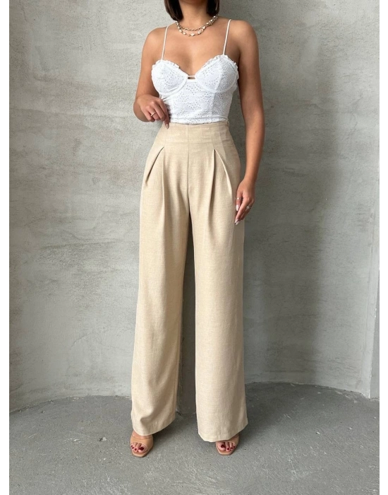 Pileli keten pantolon s255046
