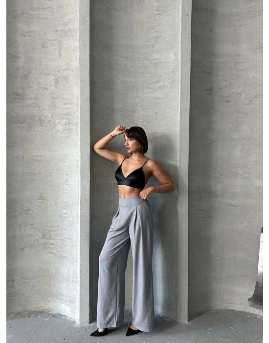 Pileli keten pantolon s255046