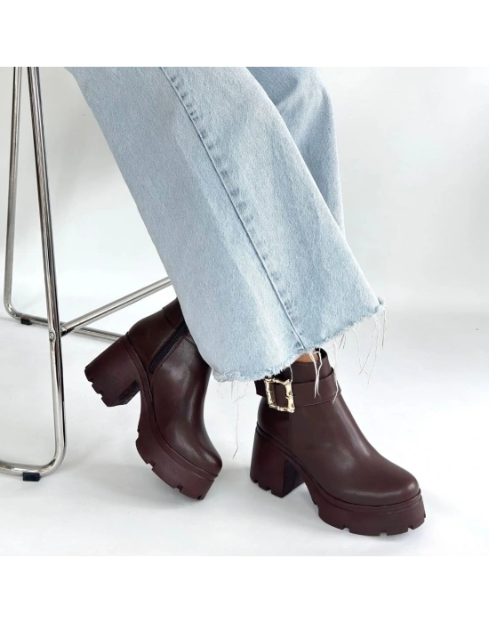 Pinma Kahverengi Cilt Topuklu Bot