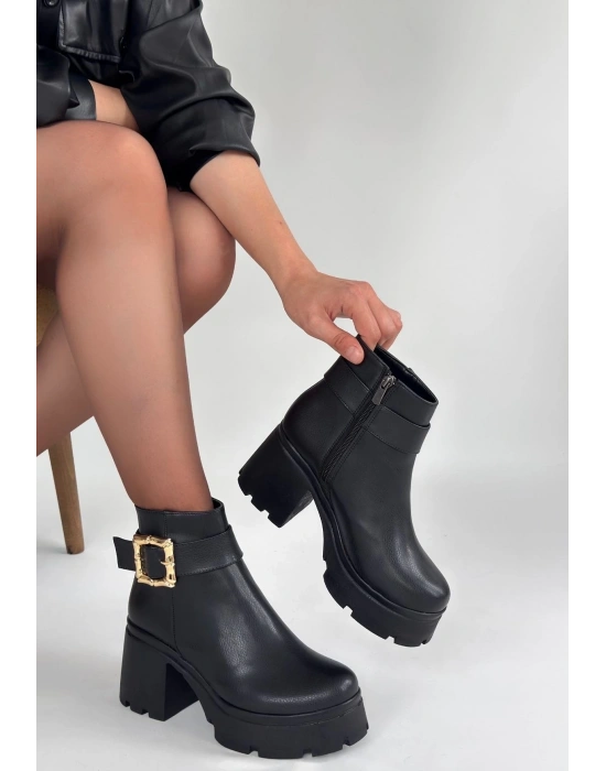 Pinma Siyah Cilt Topuklu Bot