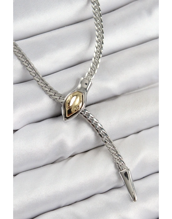 Pirinç Asansörlü Yılan Model Gümüş Renk Kadın Kolye