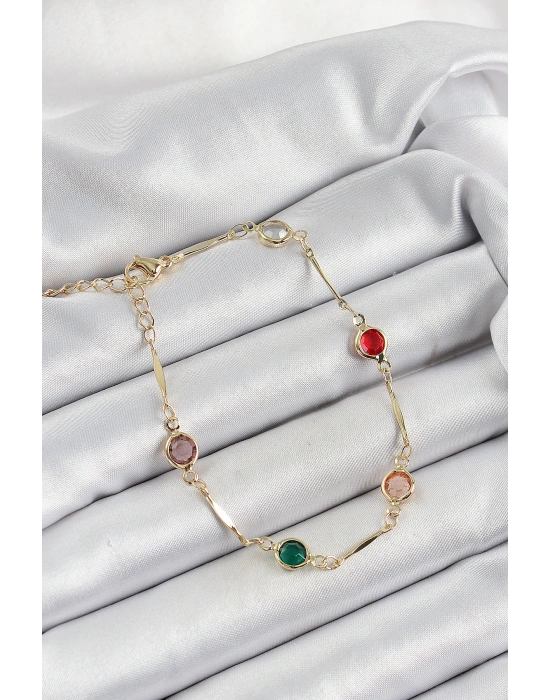 Pirinç Asorti Model Gold Renk Zirkon Taşlı Kadın Bileklik