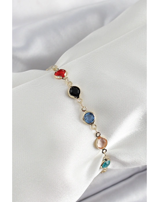 Pirinç Asorti Model Gold Renk Zirkon Taşlı Kadın Bileklik