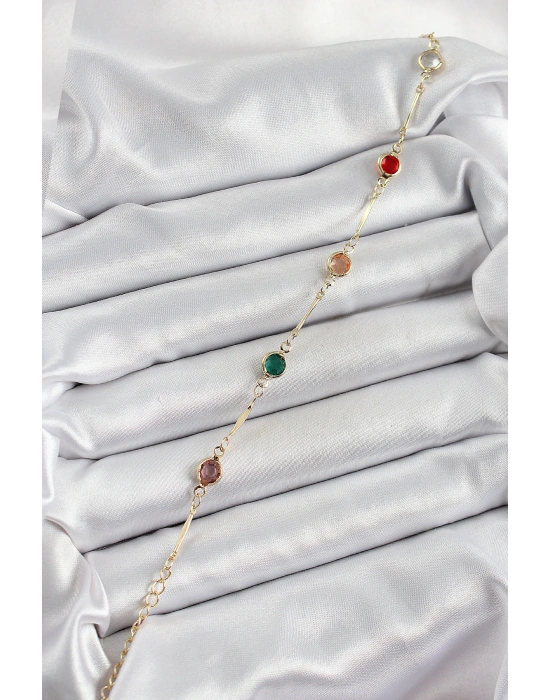 Pirinç Asorti Model Gold Renk Zirkon Taşlı Kadın Bileklik