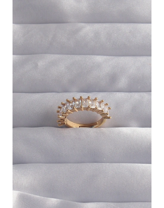 Pirinç Ayarlamalı Gold Renk Baget Taşlı Su Yolu Yüzük