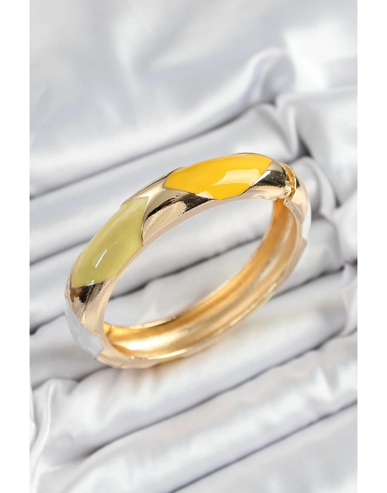 Pirinç Beyaz Yeşil Sarı Mineli Baklava Model Gold Renk Kadın Kelepçe