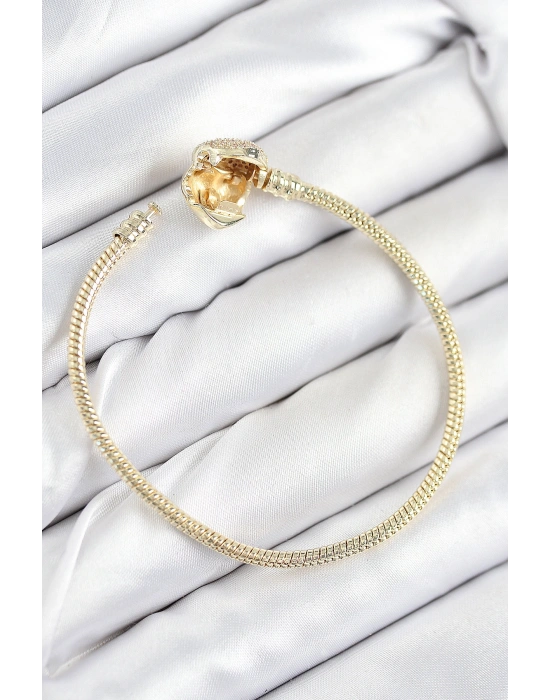 Pirinç Charm Zirkon Taşlı Kalp Model Gold Renk Kadın Bileklik