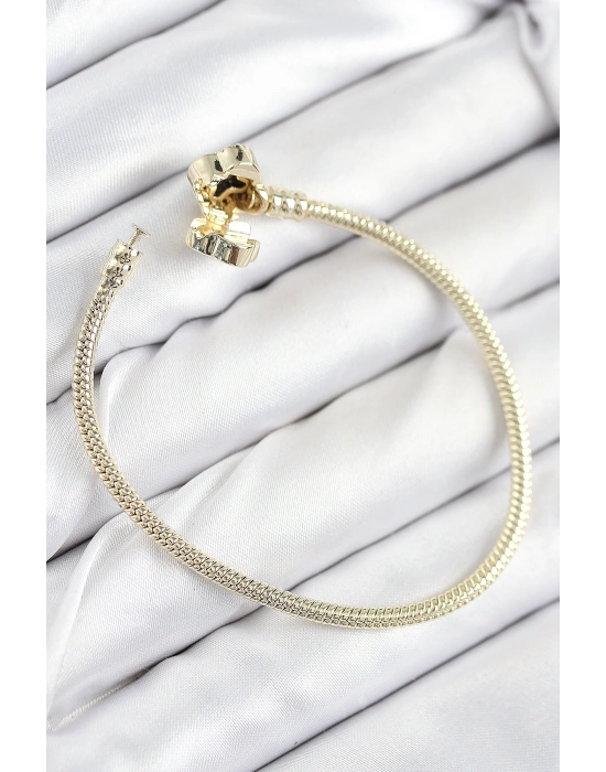 Pirinç Charm Zirkon Taşlı Yonca Model Gold Renk Kadın Bileklik