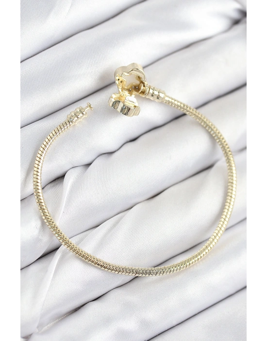 Pirinç Charm Zirkon Taşlı Yonca Model Gold Renk Kadın Bileklik