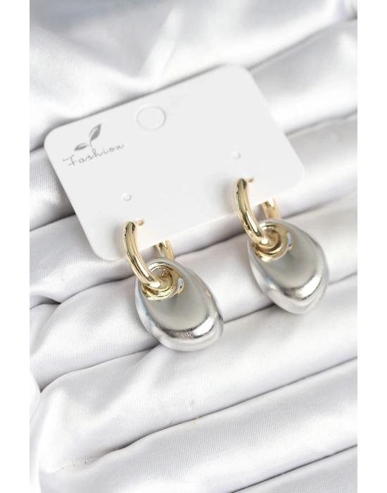 Pirinç Damla Model Gümüş Gold Renk Kadın Küpe