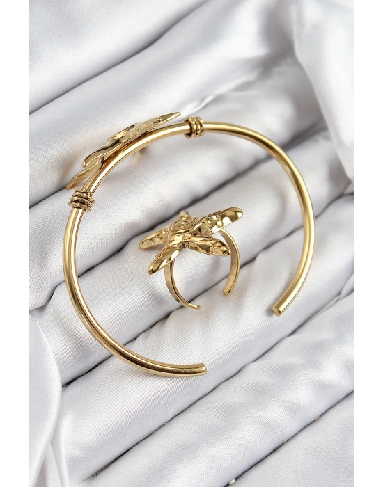 Pirinç Deniz Yıldızı Model Gold Renk Bileklik Yüzük Set