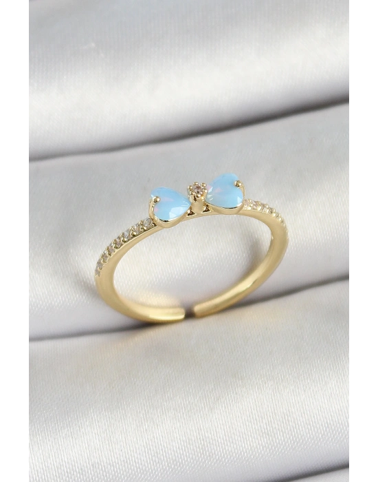 Pirinç Fiyonk Figürlü Zirkon Taşlı Gold Renk Ayarlanabilir Kadın Yüzük