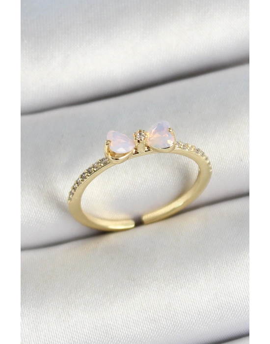 Pirinç Fiyonk Figürlü Zirkon Taşlı Gold Renk Ayarlanabilir Kadın Yüzük