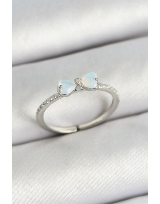 Pirinç Fiyonk Figürlü Zirkon Taşlı Gümüş Renk Ayarlanabilir Kadın Yüzük