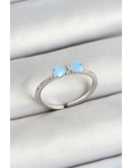 Pirinç Fiyonk Figürlü Zirkon Taşlı Gümüş Renk Ayarlanabilir Kadın Yüzük